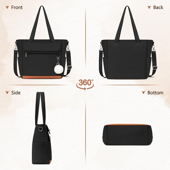 Women Black Multi-Pocket Waterproof Travel Canvas Tote Bags with Zipper - Picture 5 of 6